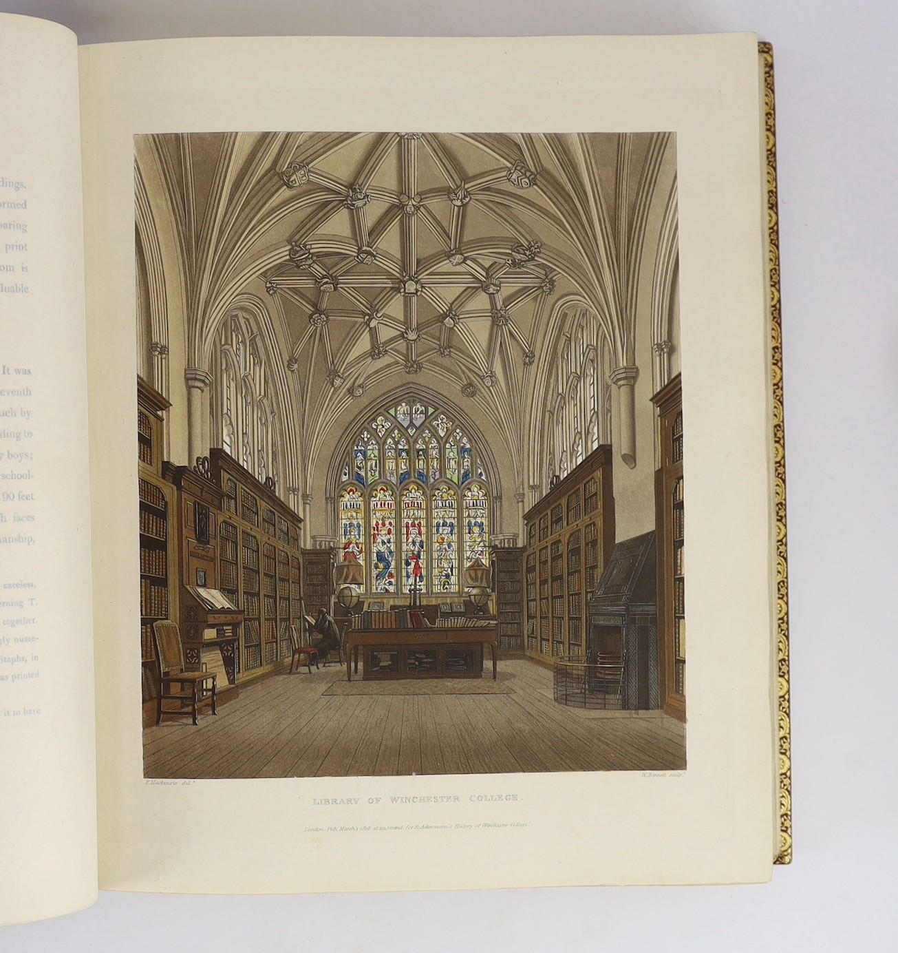 Ackermann Publications, Rudolph-London - The History of Winchester, Eton and Westminster….4to, red morocco gilt, by Birdsall, Northampton, with 48 hand-coloured plates after Pugin, Westall and others, London, 1816, with